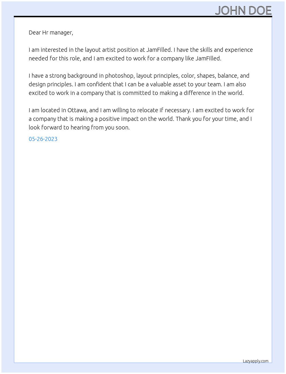 layout artist At JamFilled Cover Letter