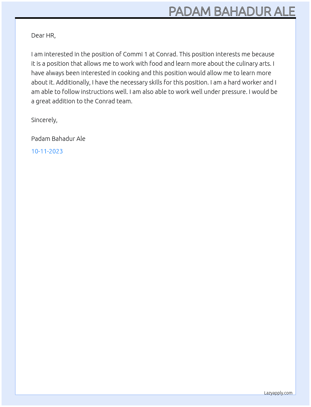 Commi 1 At Conrad  Cover Letter