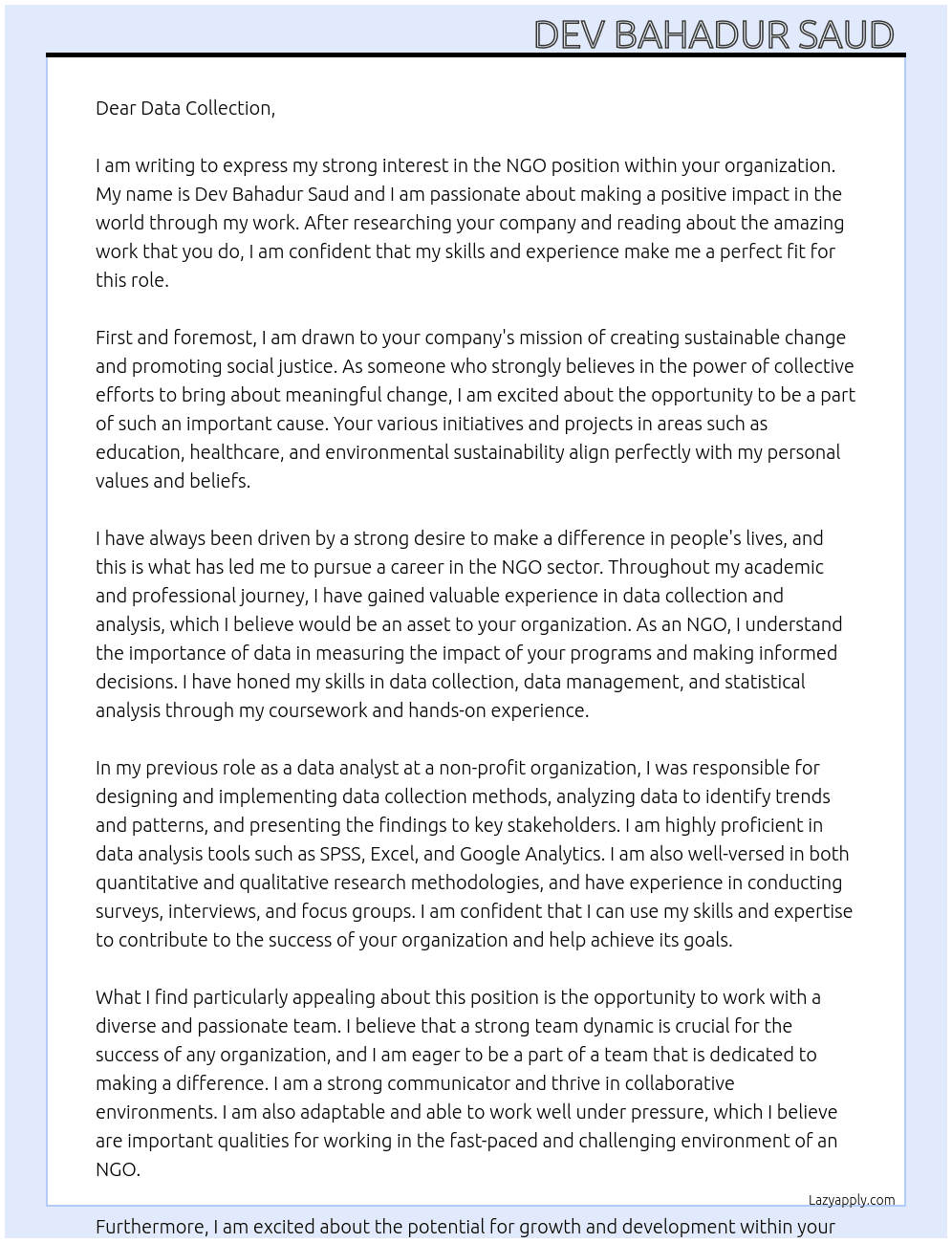 NGO  At NGO  Cover Letter