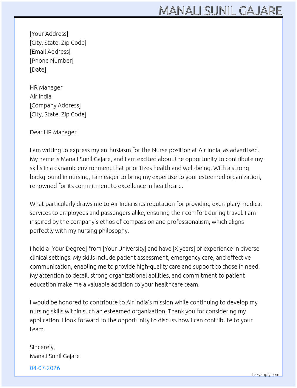 Cover letter for nurce - LazyApply