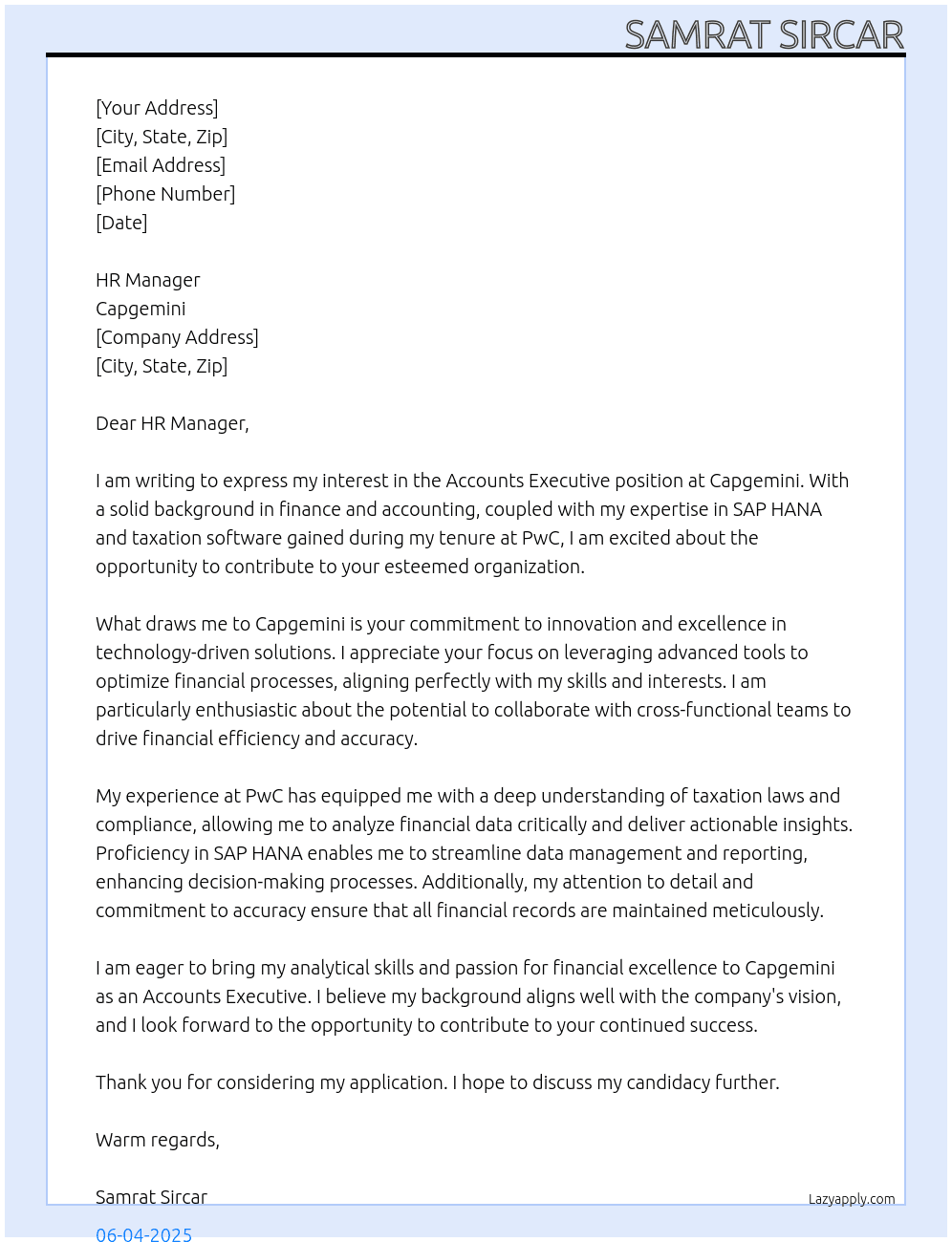 Cover letter for accounts excutive - LazyApply