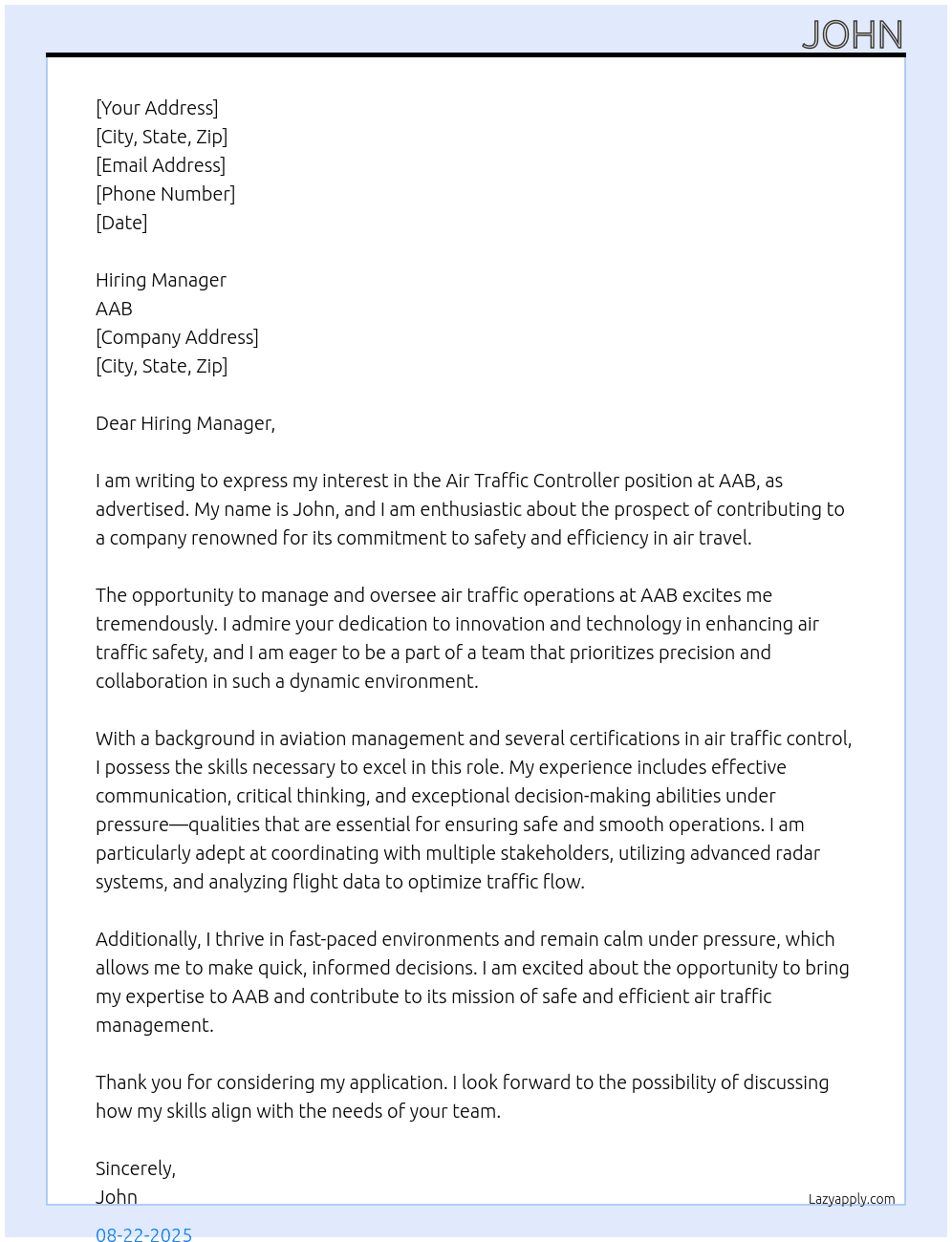 air traffi controller At aab Cover Letter