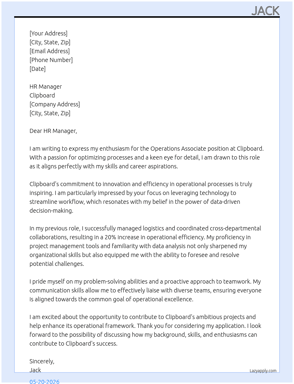 Operations Associate At Clipboard Cover Letter