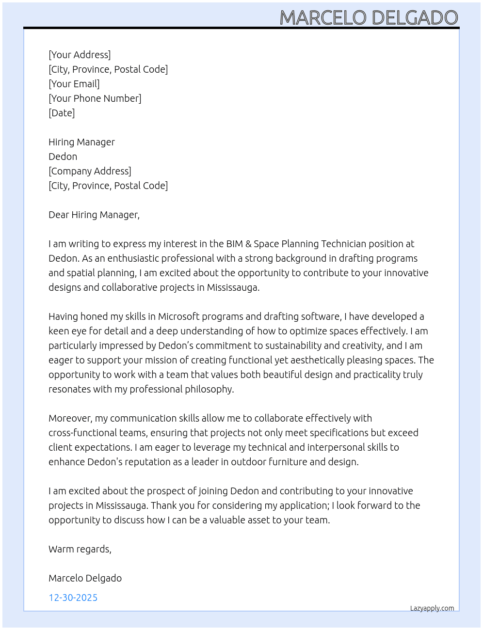 Cover letter for bim & space planning technician - LazyApply