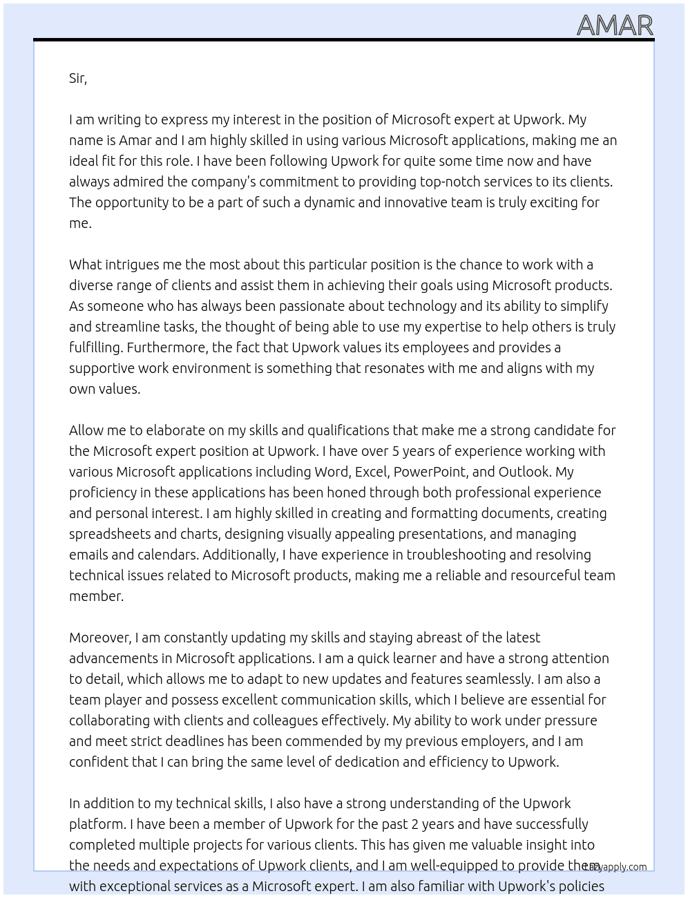 Microsoft expert  At Upwork  Cover Letter