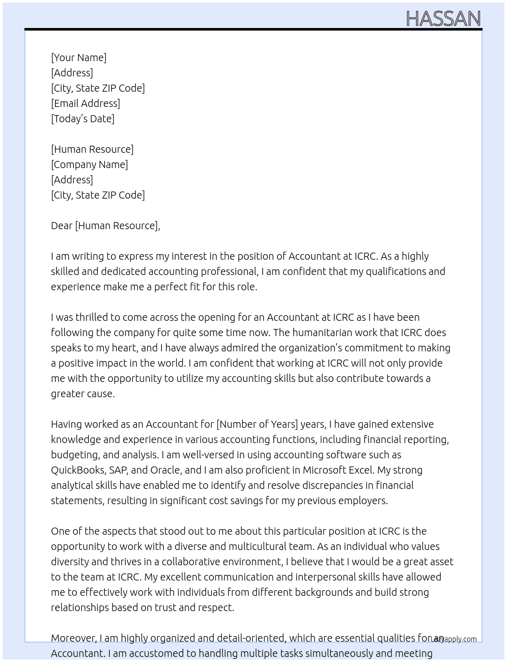 ACCOUNTANT At ICRC Cover Letter
