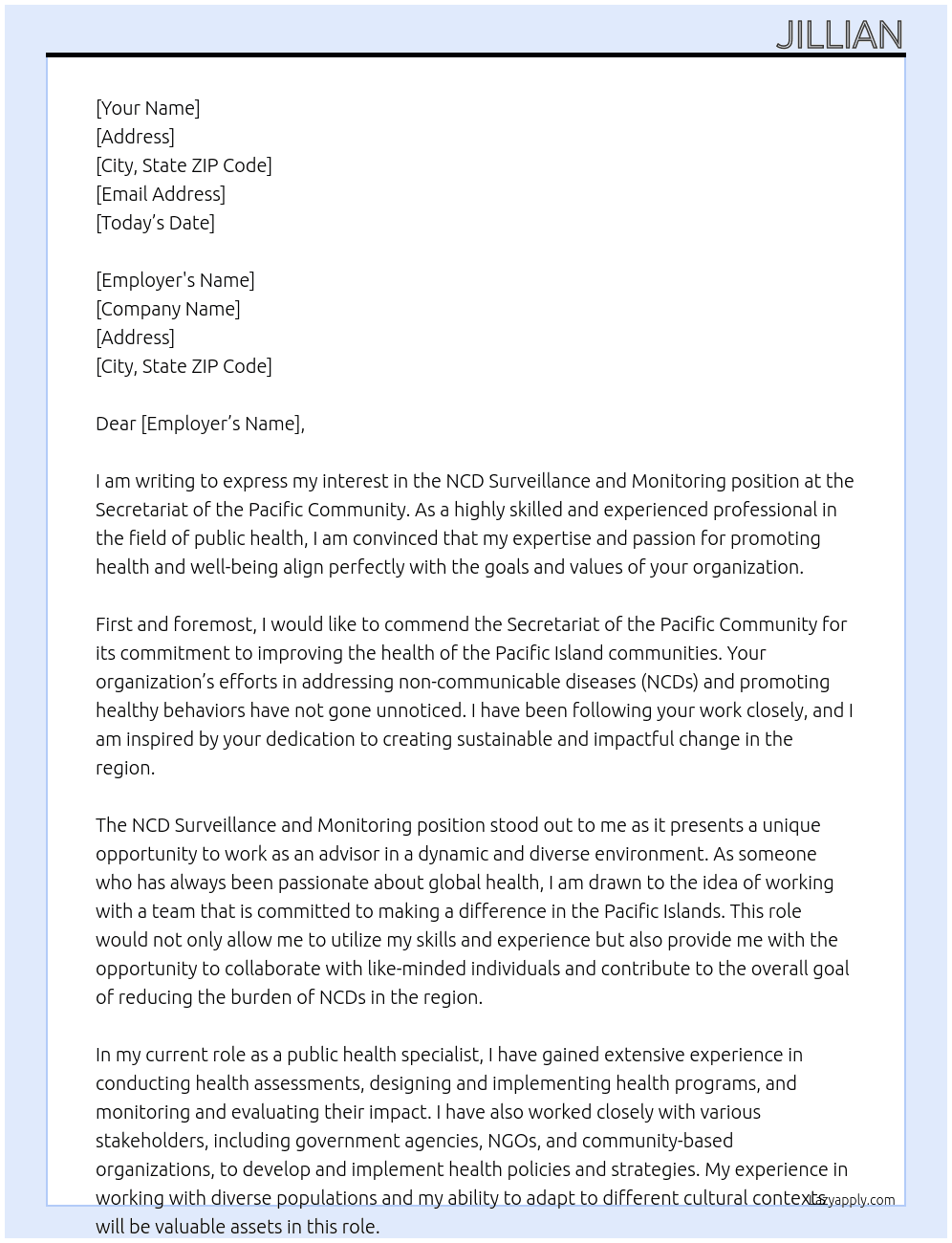 NCD Surveillance and Monitoring At Secretariat of the Pacific Community Cover Letter