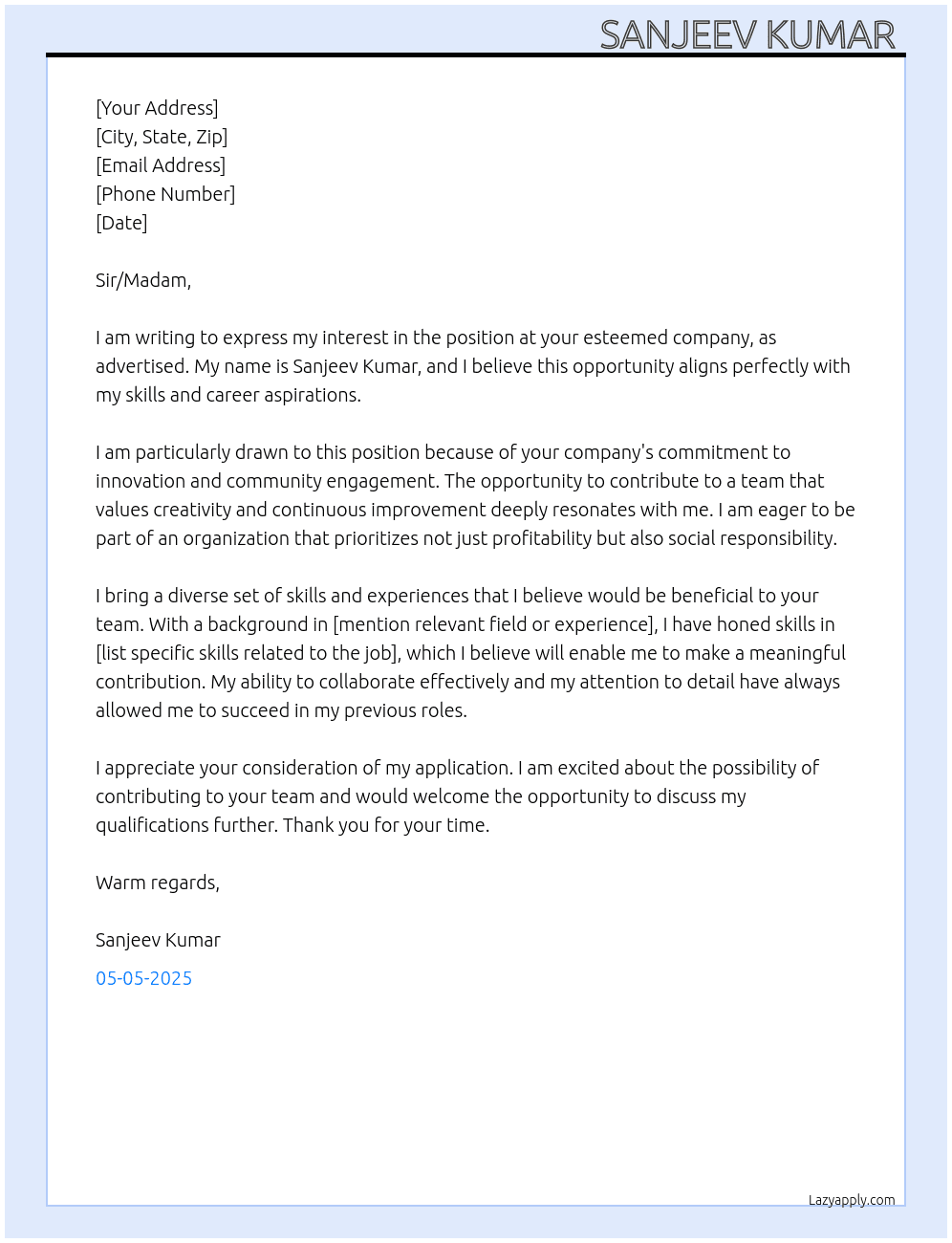 Cover letter for jobs - LazyApply