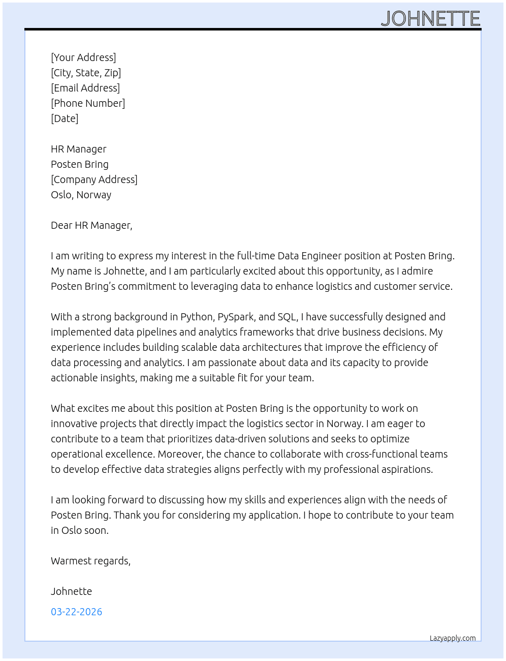 Cover letter for data engineer - LazyApply