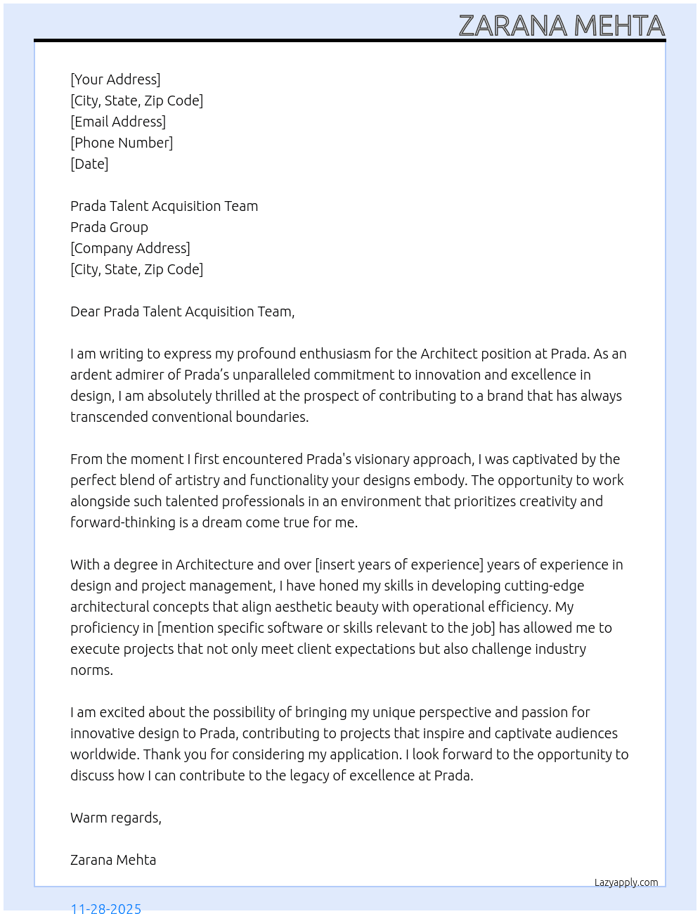 Architect At Prada Cover Letter