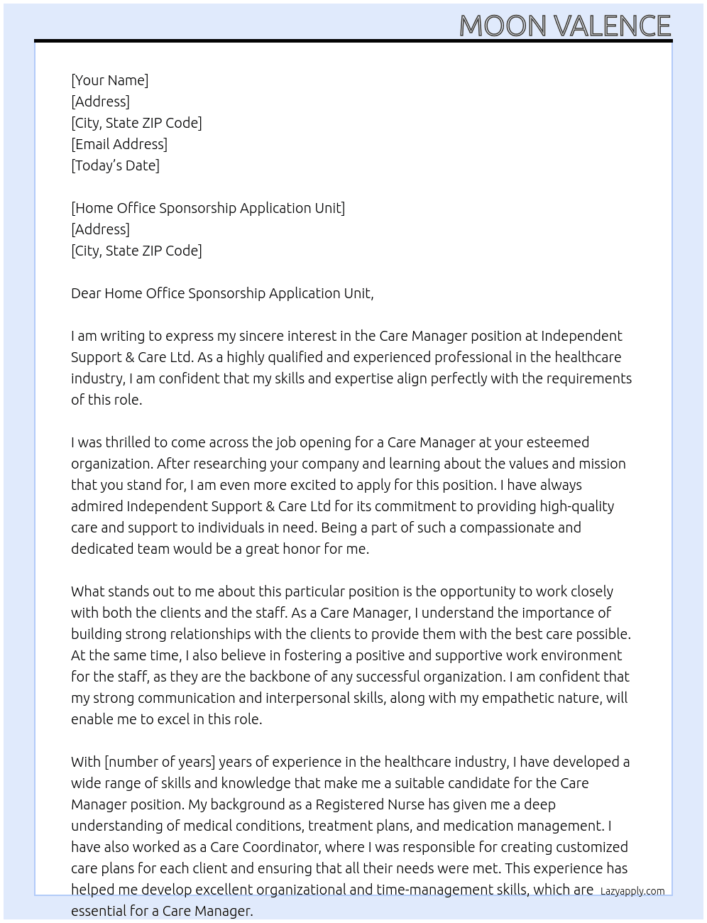 Care Manager At Independent Support & Care Ltd Cover Letter
