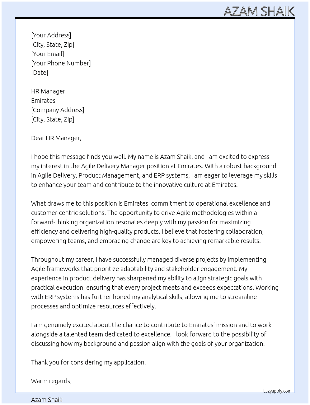 Cover letter for agile delivery manager - LazyApply