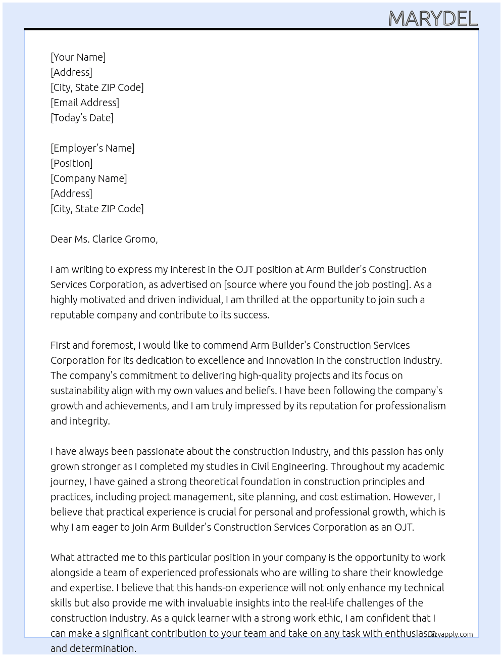 Cover letter for ojt - LazyApply