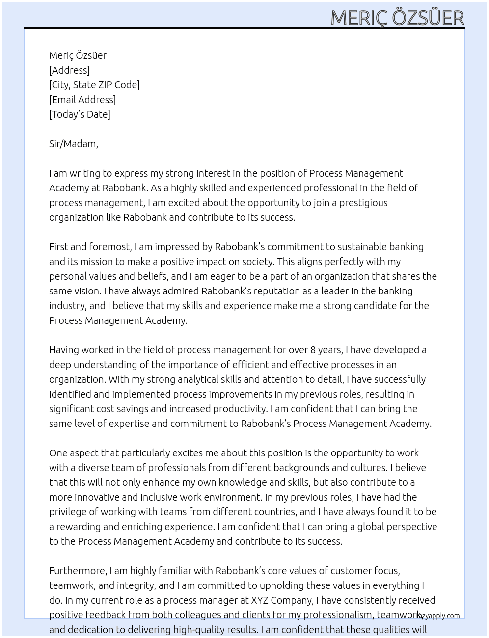 Process Management Academy At Rabobank Cover Letter