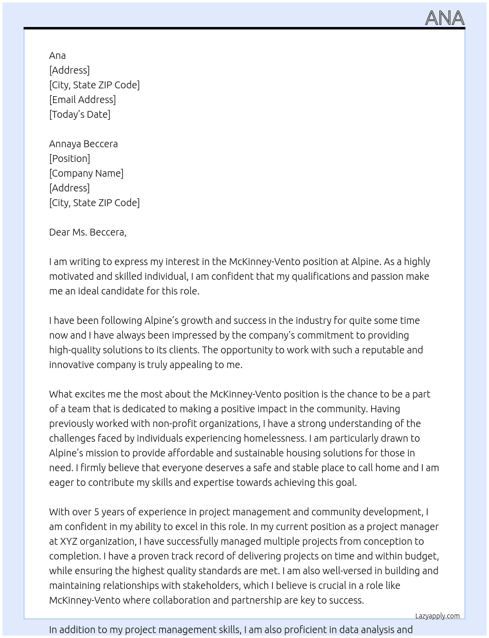 mckinney - vento  At Alpine Cover Letter
