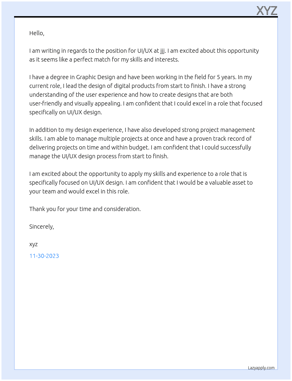 UI/UX At jjj Cover Letter
