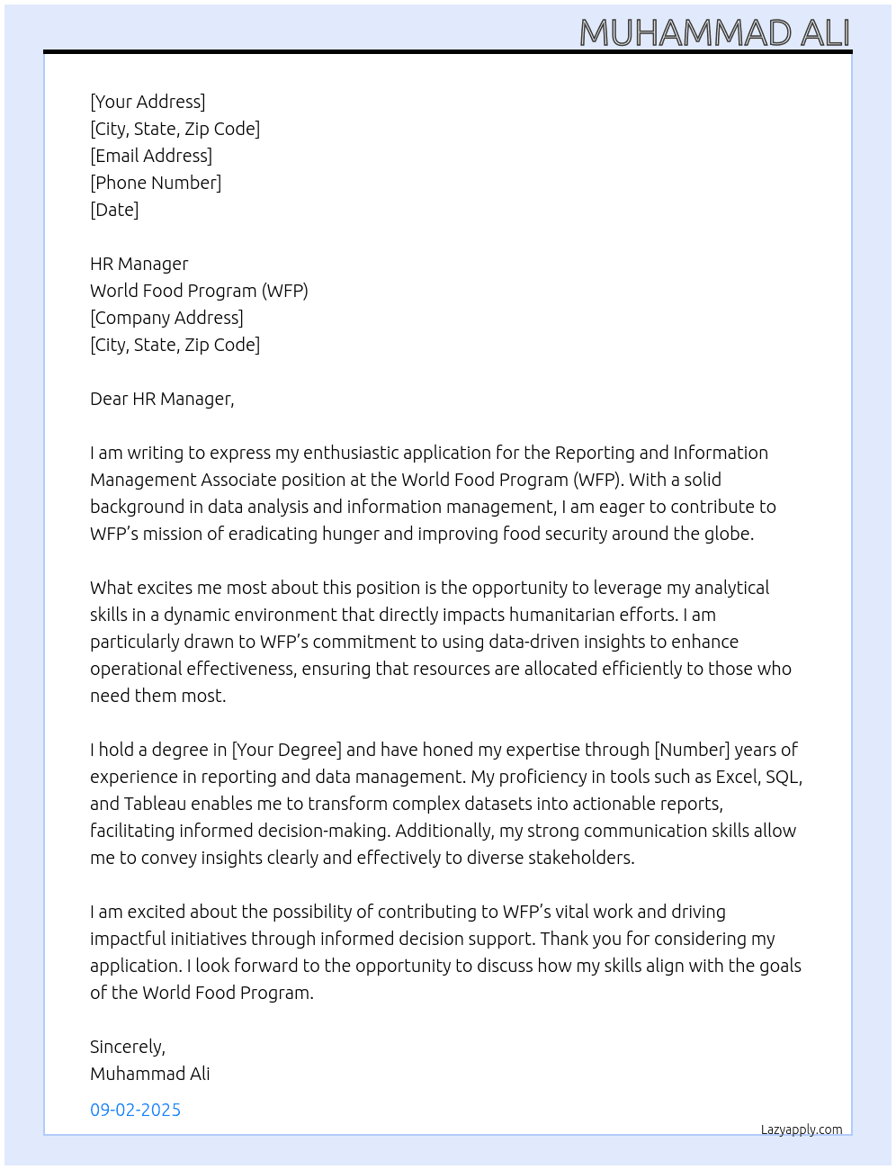 Cover letter for reporting and information management associate - LazyApply