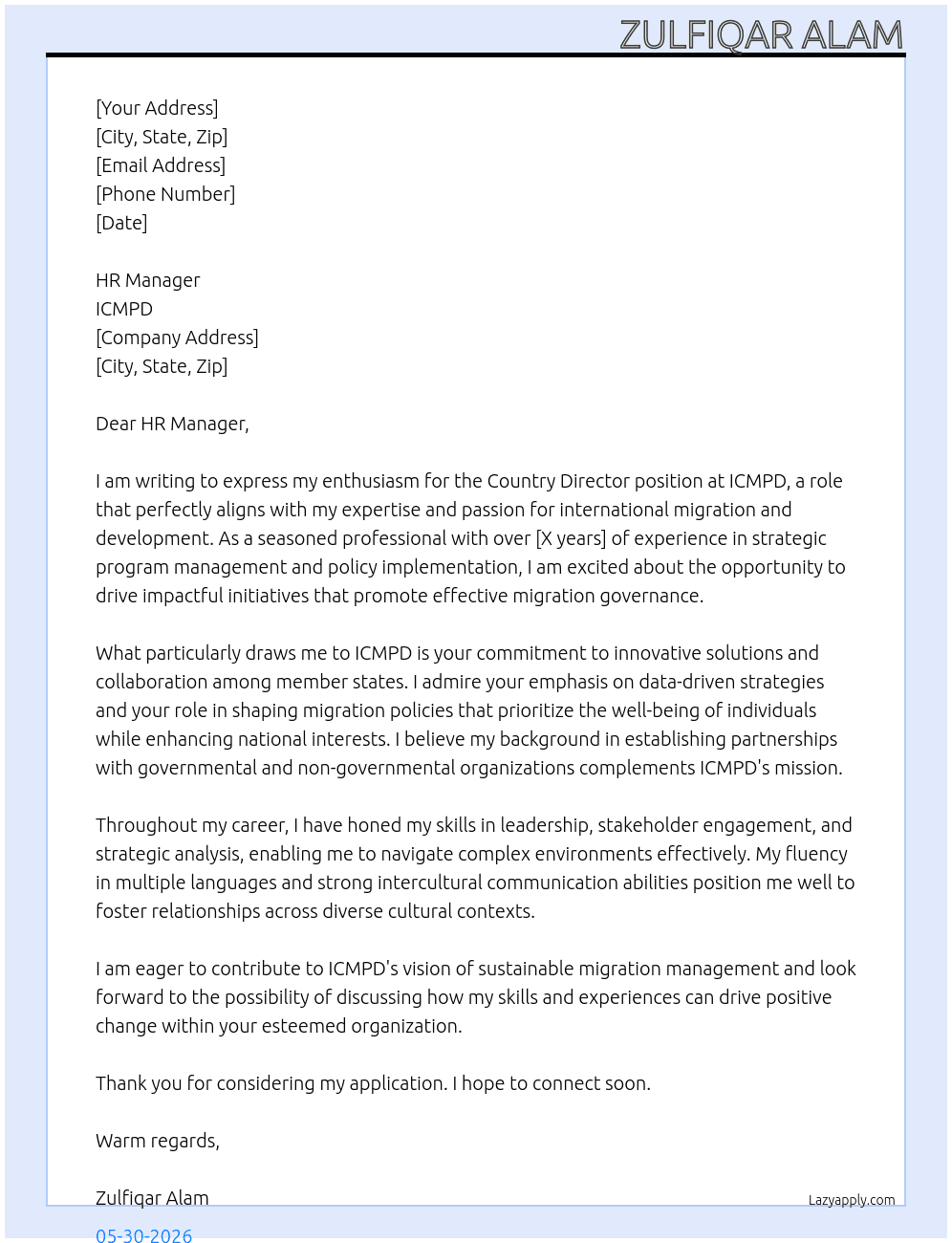 Country Directoer At ICMPD Cover Letter