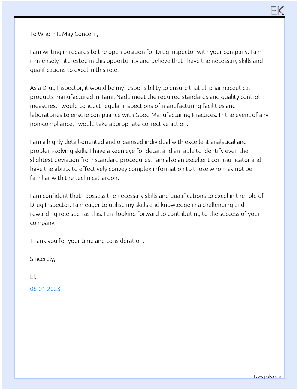Open pharmacy At Tamil nadu Cover Letter