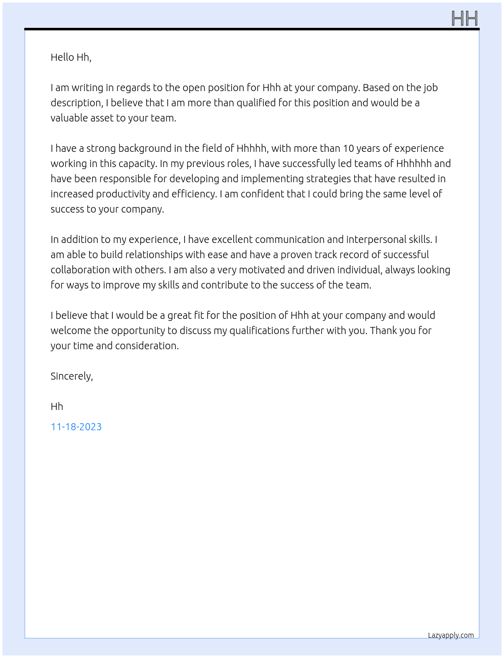 Hhh At Hh Cover Letter