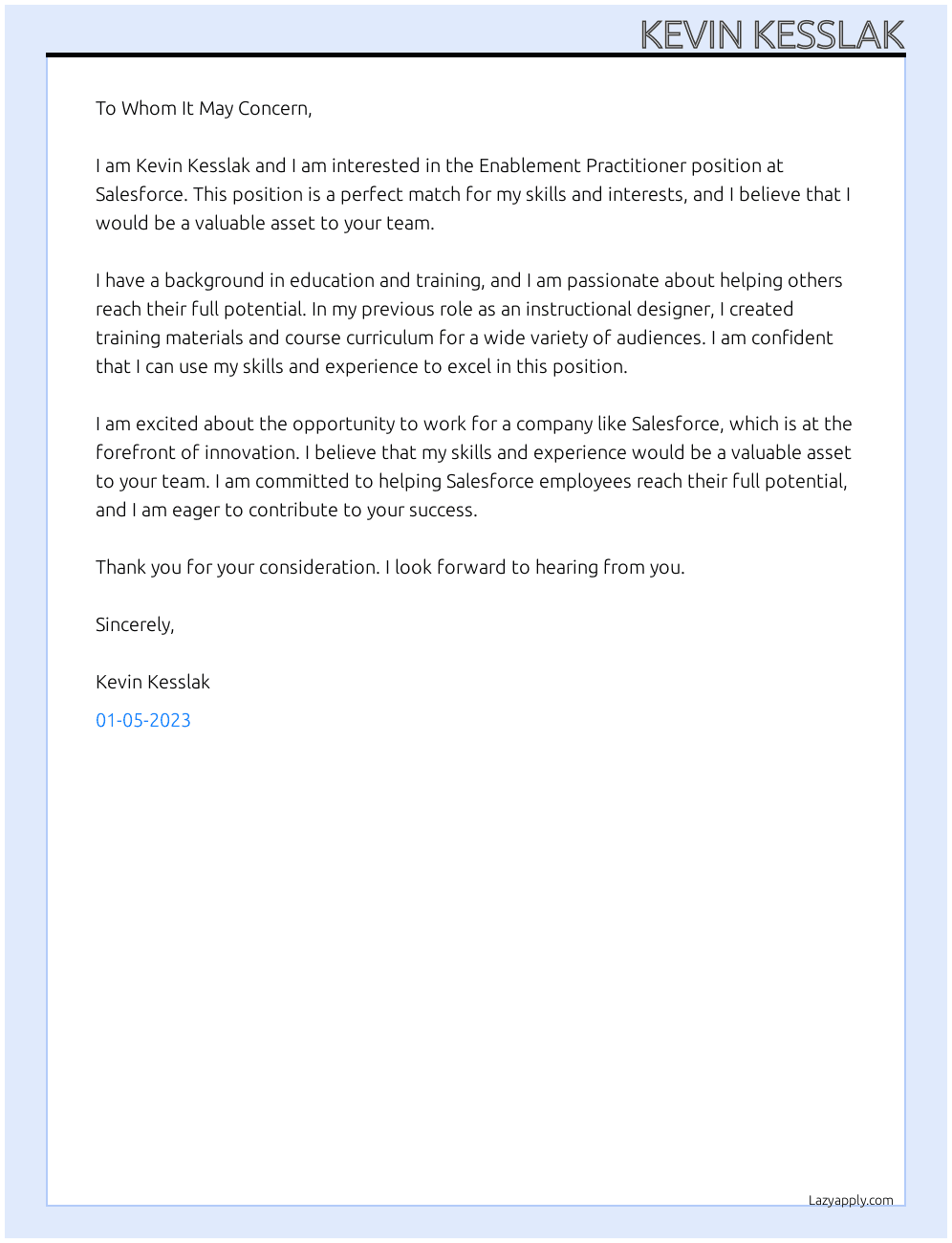 Cover letter for enablement practitioner - LazyApply