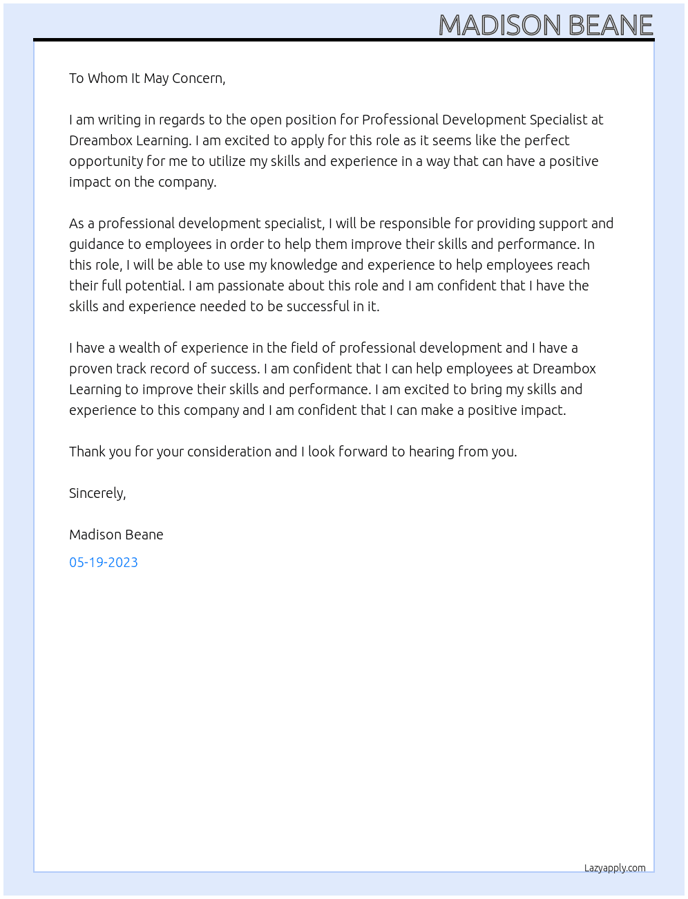 Professional Development Specialist At Dreambox Learning Cover Letter