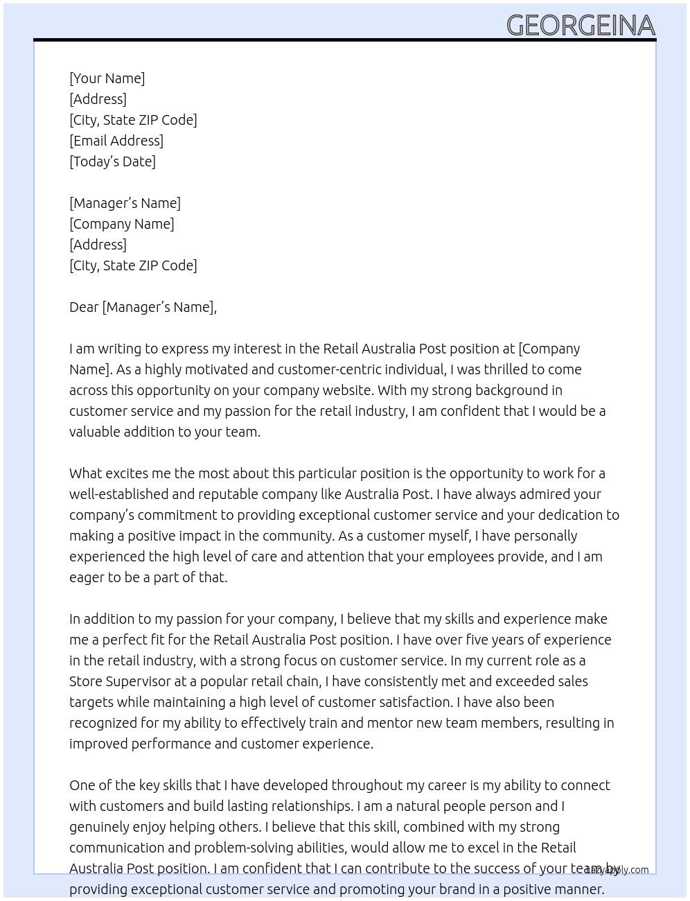 Reatail Australia post At Australia post Cover Letter