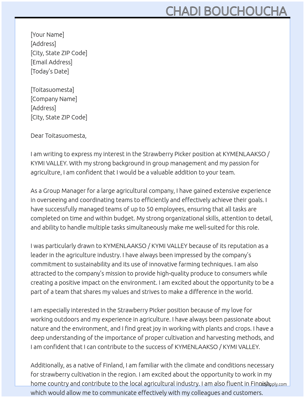 Cover letter for strawberry picker - LazyApply