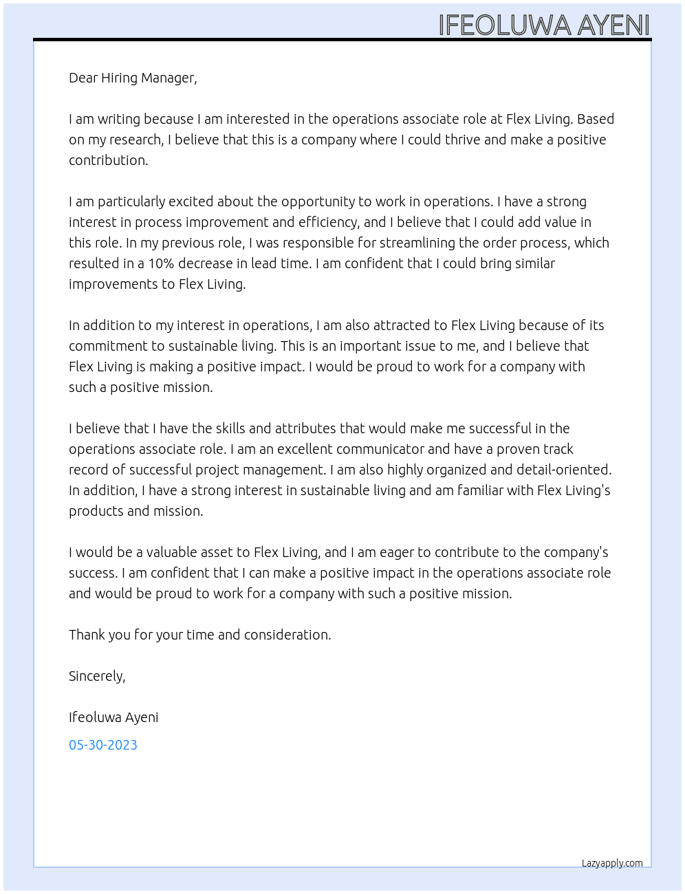operations associate At Flex Living Cover Letter