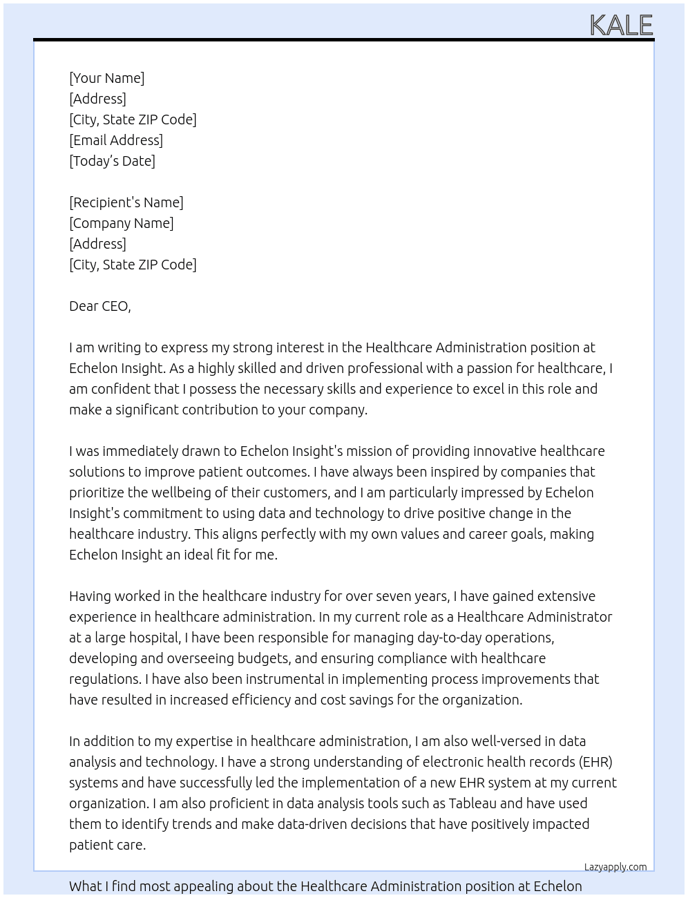Healthcare Administration At Echelon Insight Cover Letter