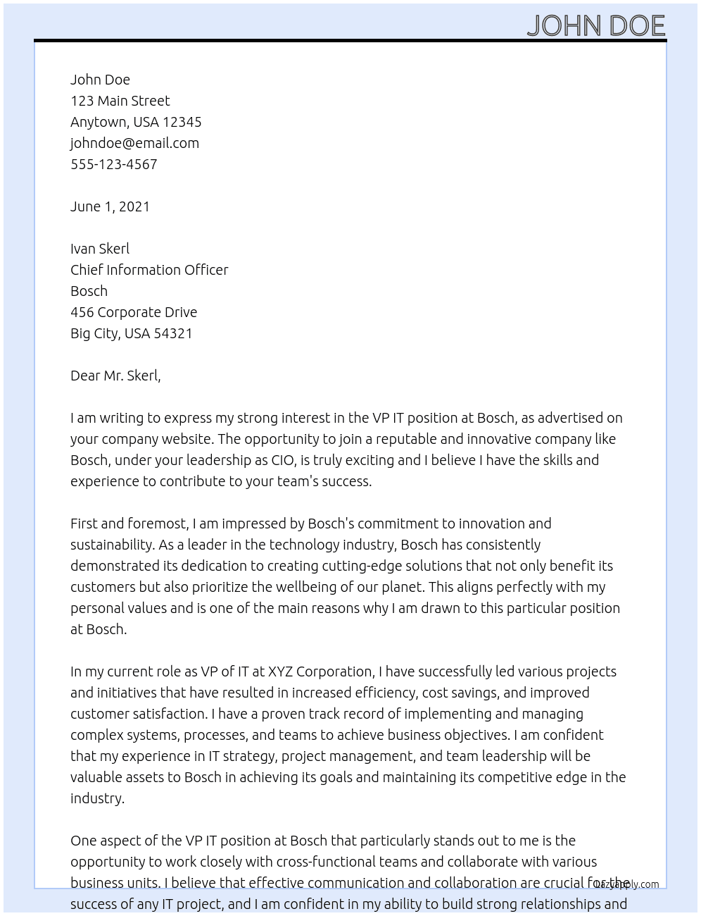 Cover letter for vp it - LazyApply