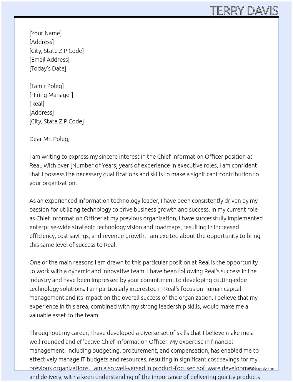 Chief Information Officer At Real Cover Letter