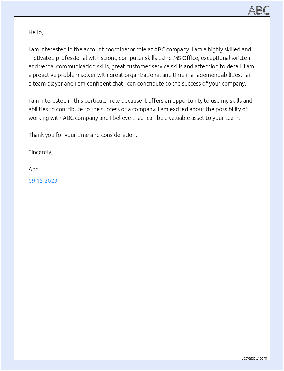 Account coordinator At Abc Cover Letter