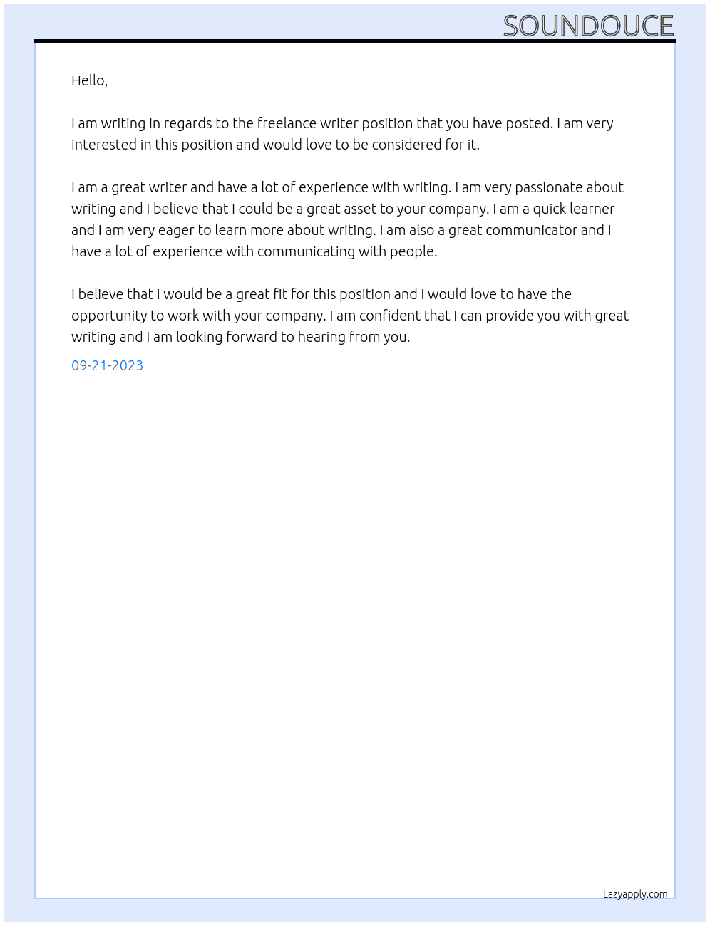 Freelance writer At Unknown Cover Letter