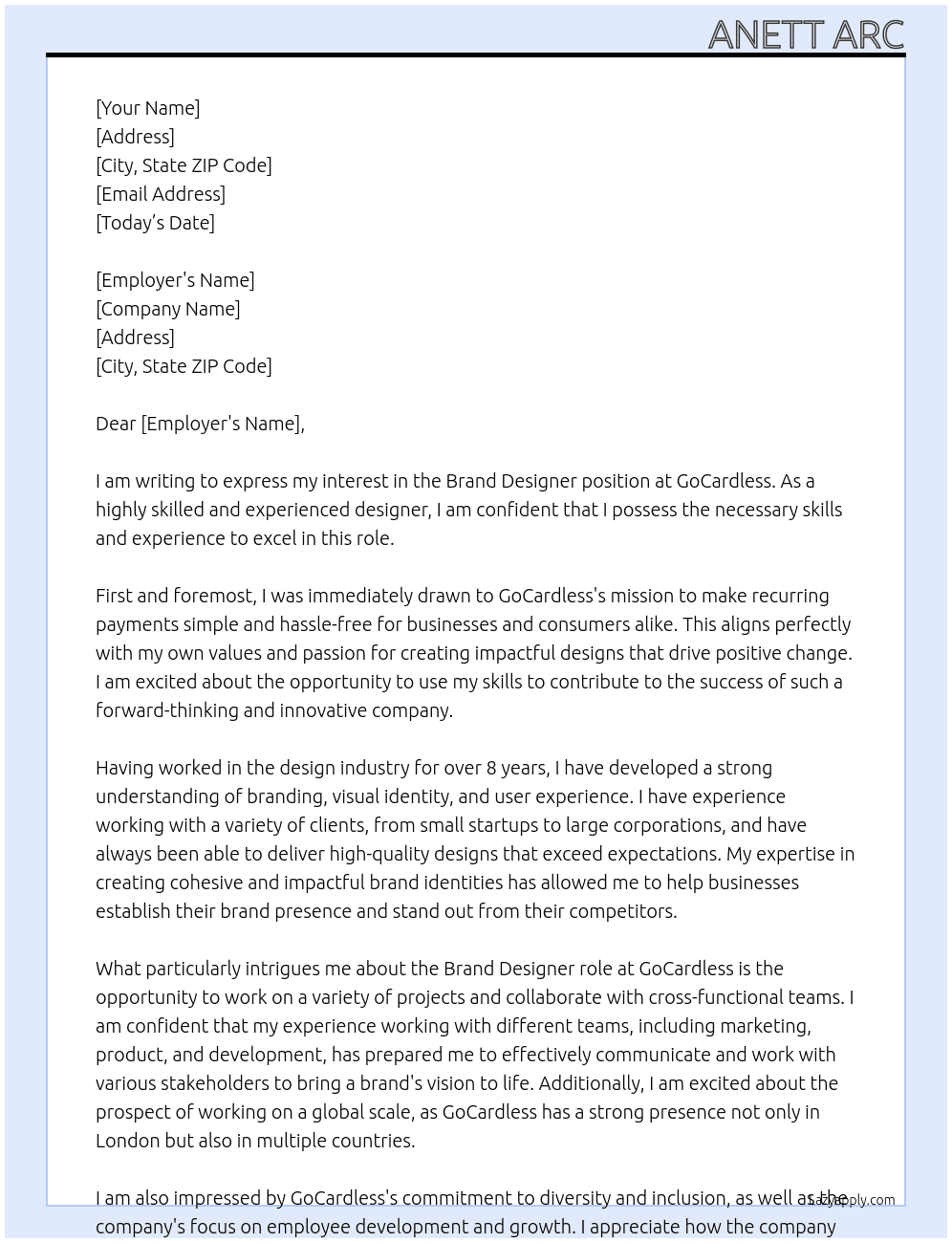 Brand Designer At GoCardless Cover Letter