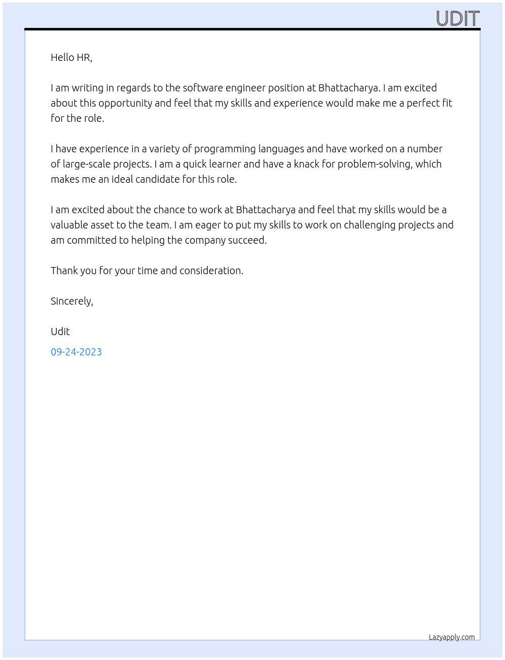 software engineer At Bhattacharya Cover Letter