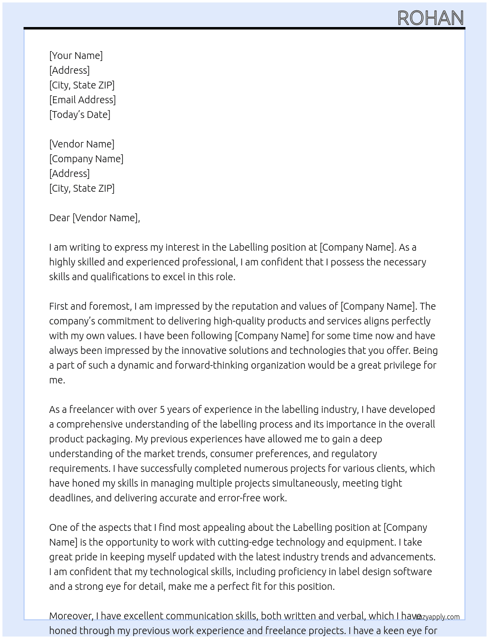 Cover letter for labelling - LazyApply