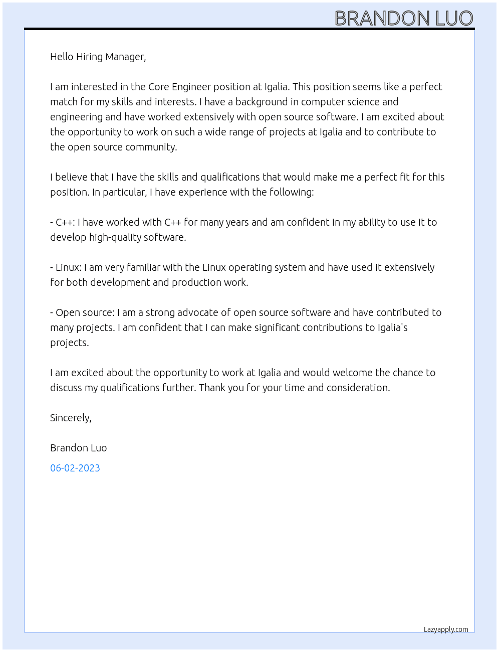 Core Engineer At Igalia Cover Letter