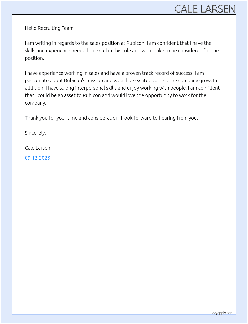 Sales At Rubicon Cover Letter