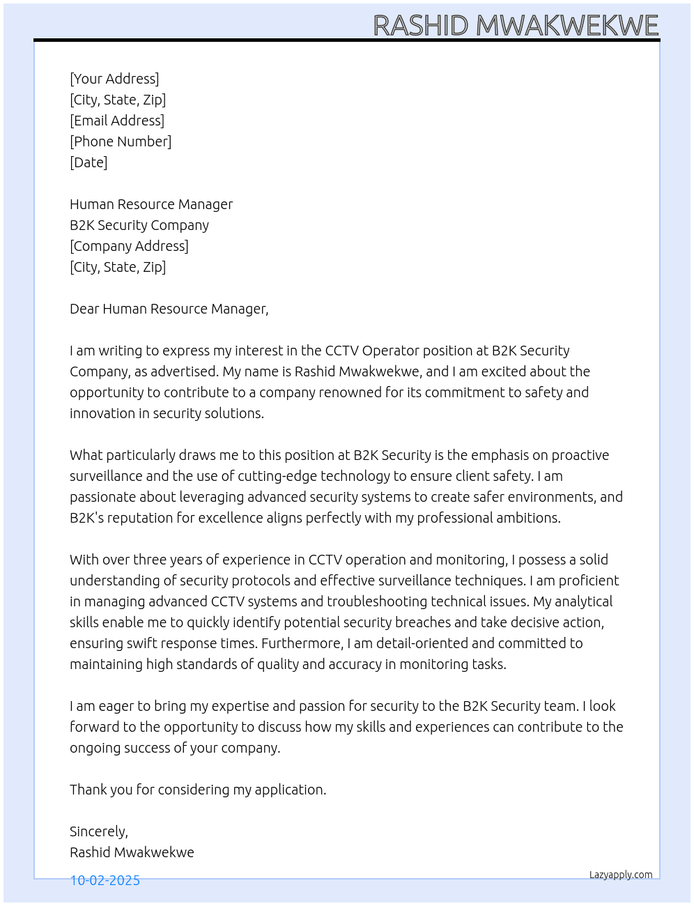 Cover letter for cctv operation - LazyApply
