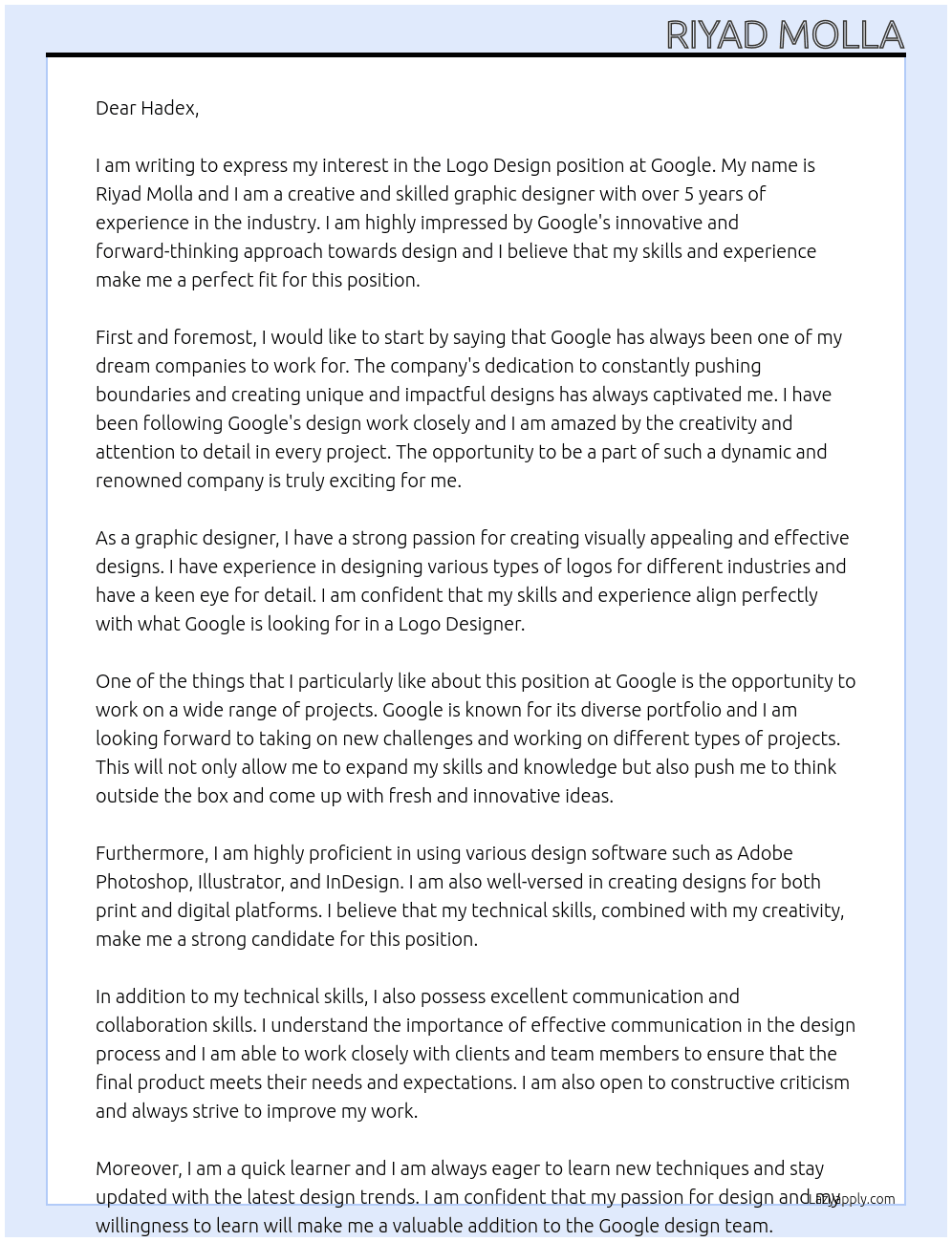 Logo Design At Google Cover Letter