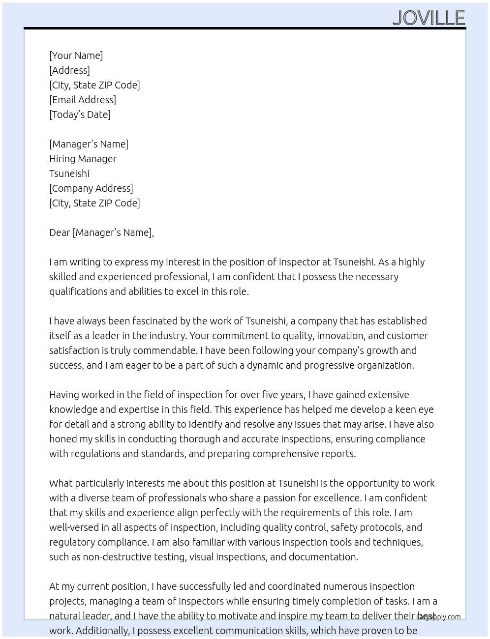 Inspector At Tsuneishi Cover Letter