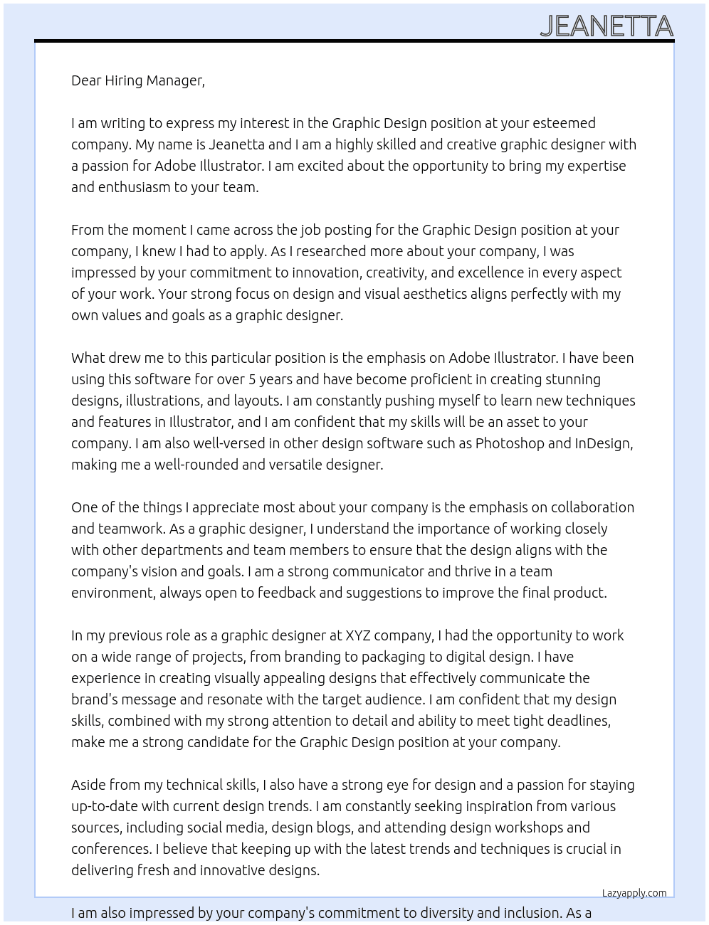 Graphic Design At - Cover Letter