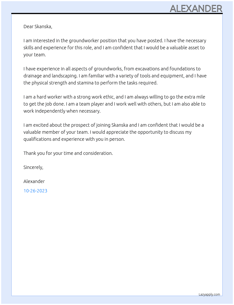 Groundworker At Skanska Cover Letter