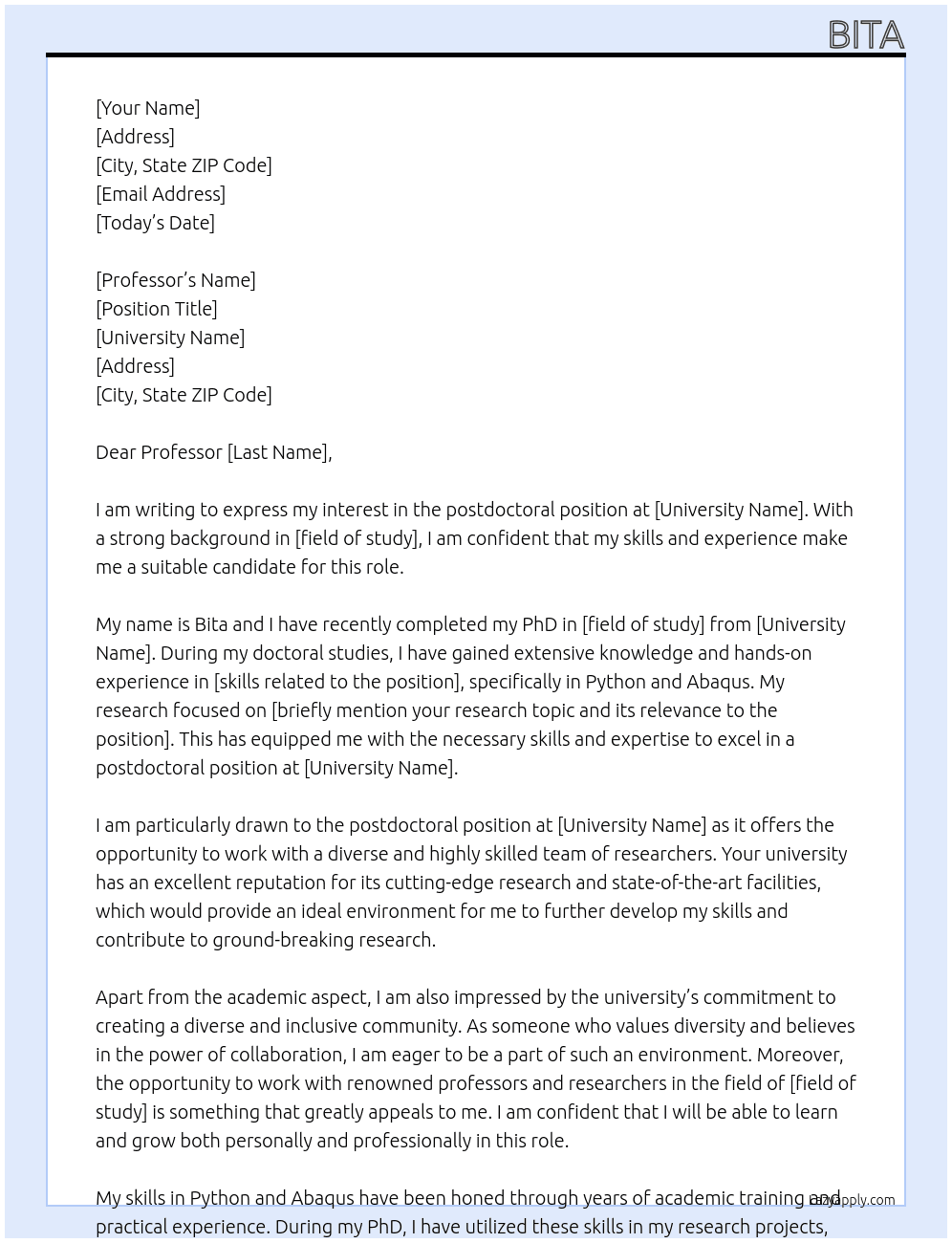 postdoctoral  At University Cover Letter