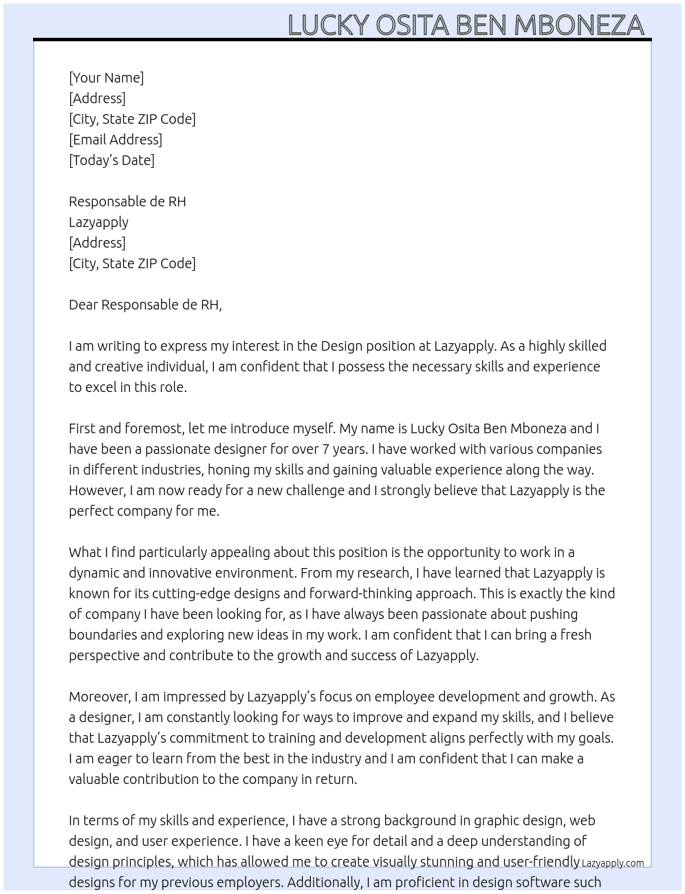 Design  At Lazyapply Cover Letter