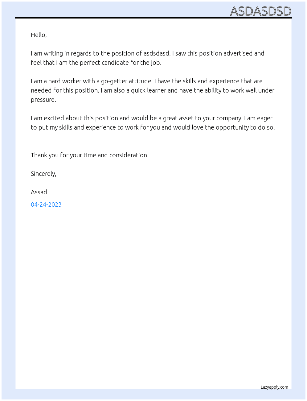 asdsdasd At asfasfsa Cover Letter