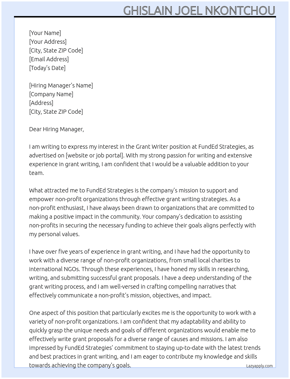 Grant Writer At FundEd Strategies Cover Letter