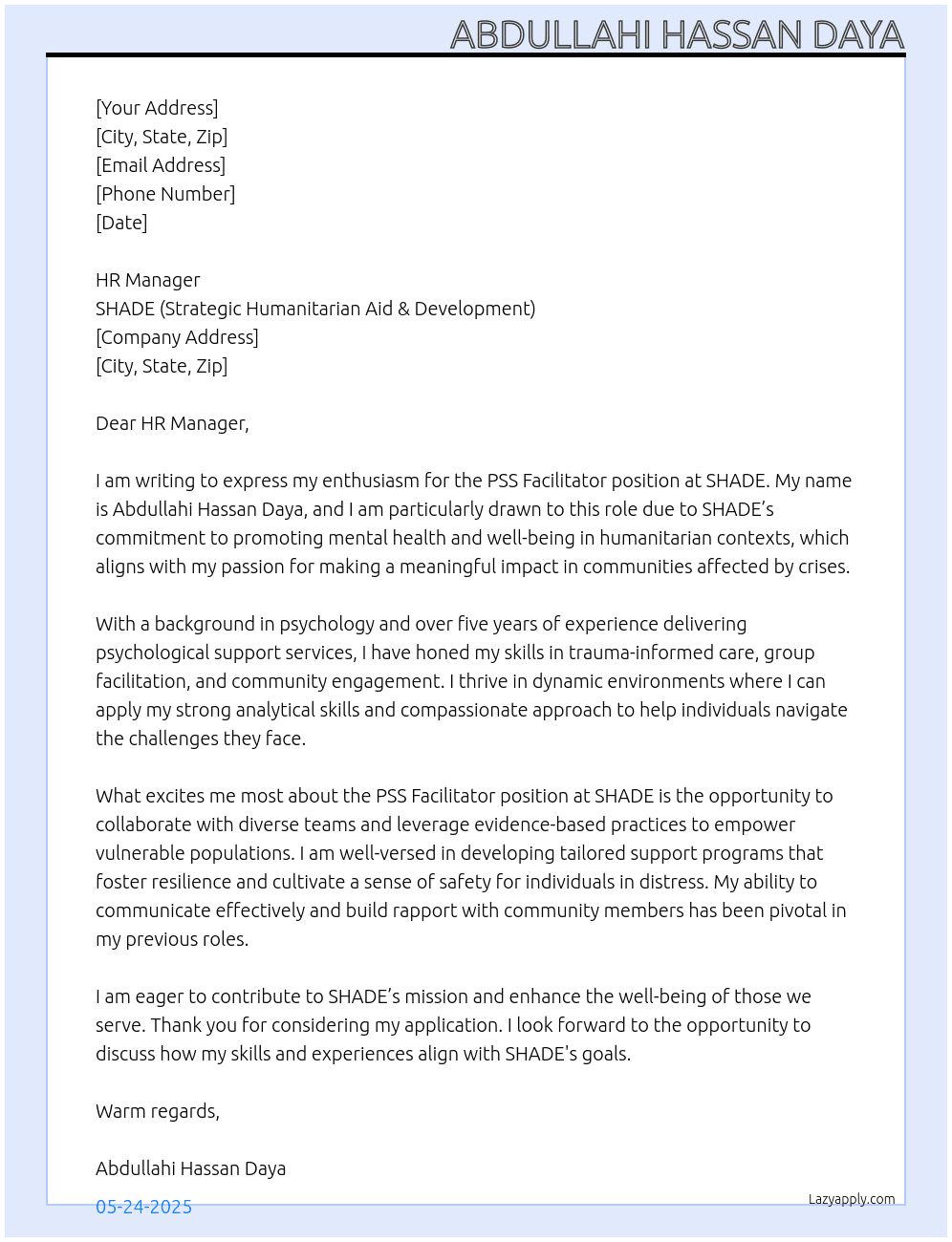 Cover letter for pss facilitator - LazyApply