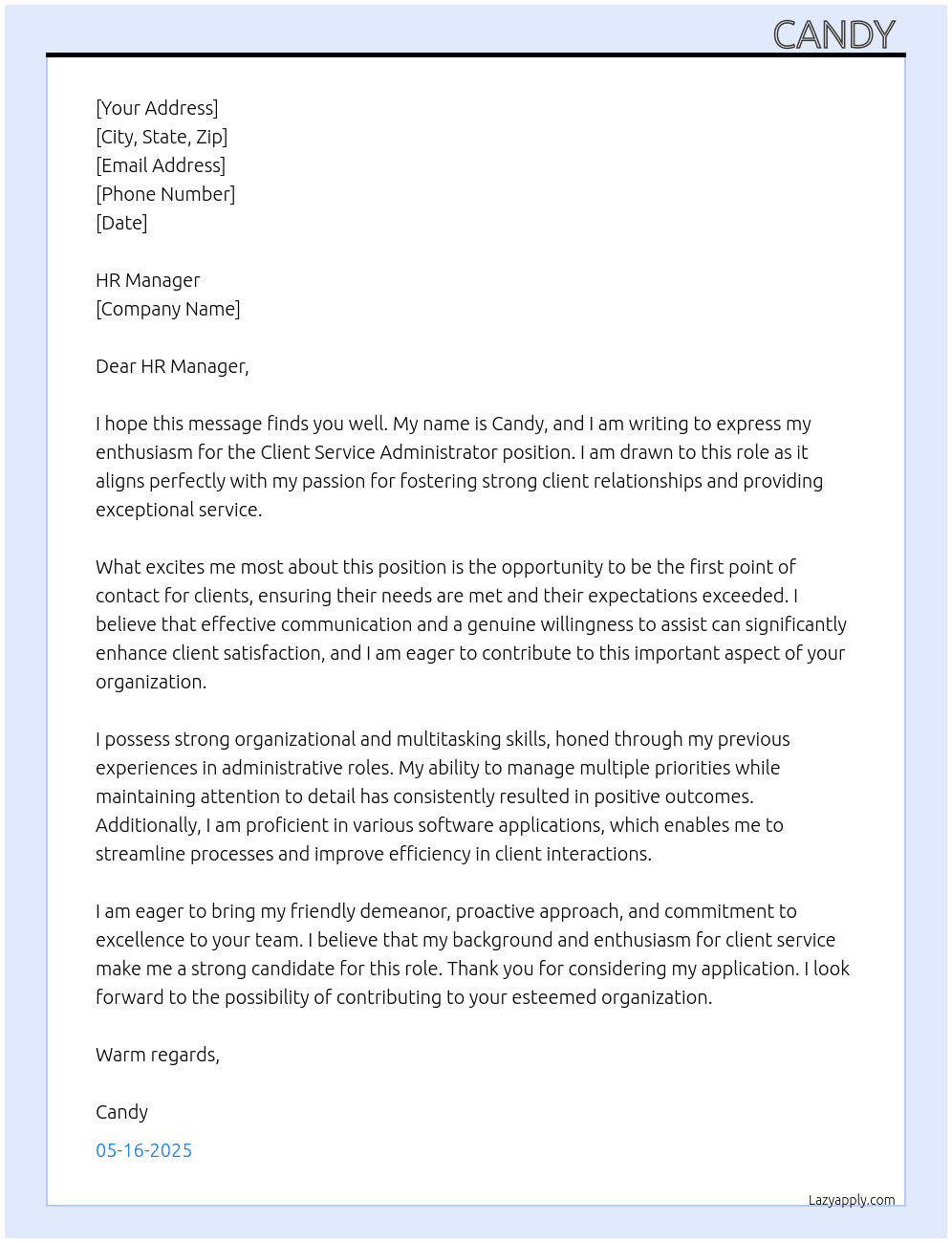 Cover letter for client service administrator - LazyApply